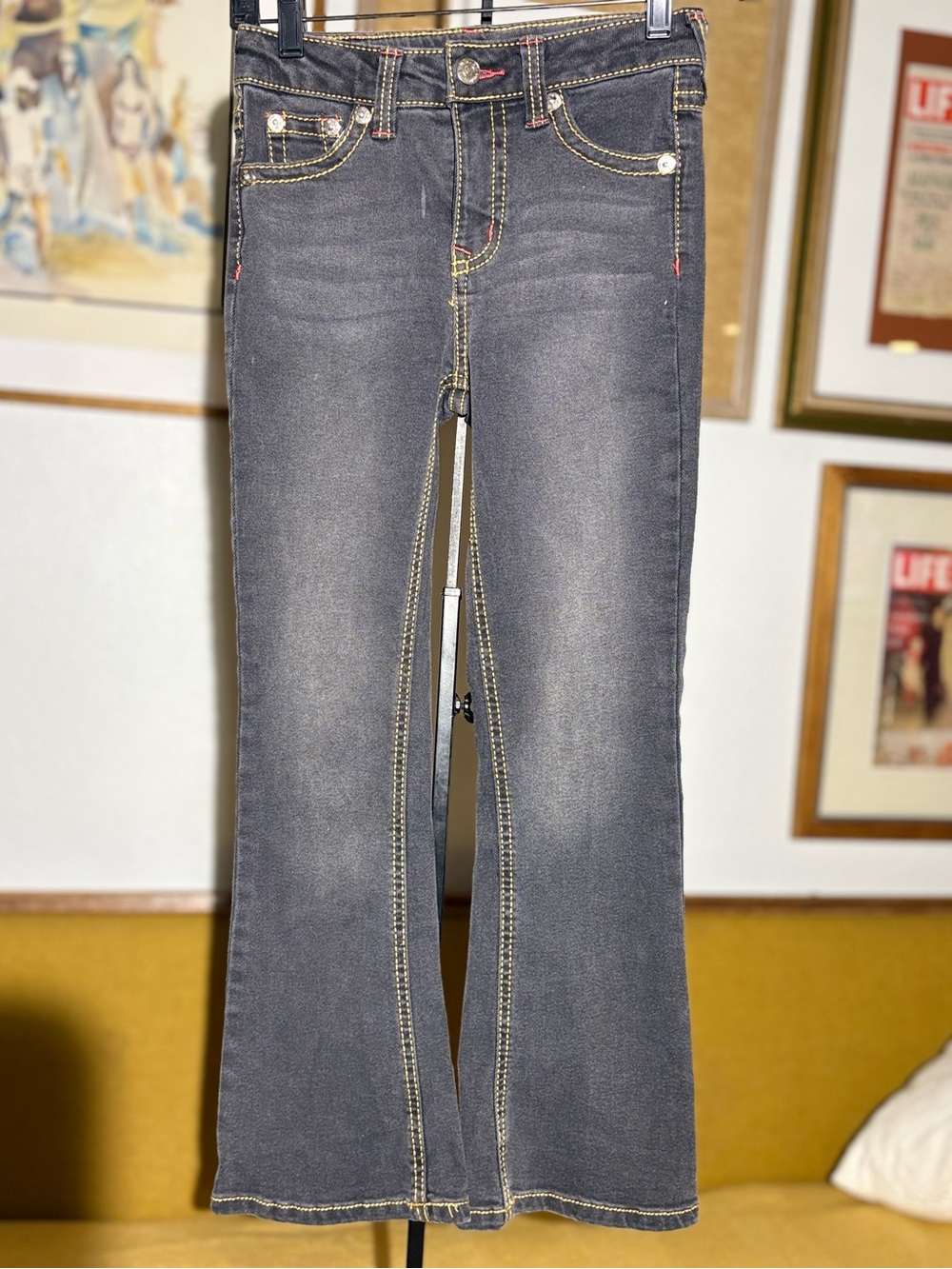 True Religion Girls Joey High Rise Flare Jeans Black/Grey Size 8 Y2K Vibe